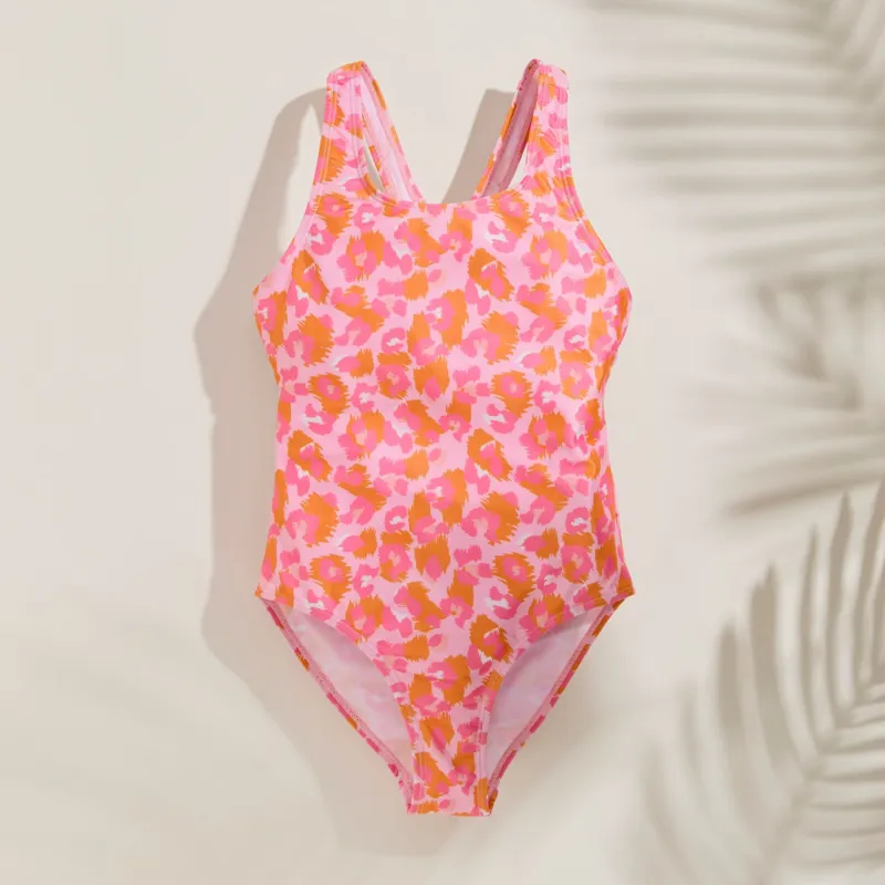 Regatta Katrisse Swimming Costume Kids in Orange Peel Leopard-3