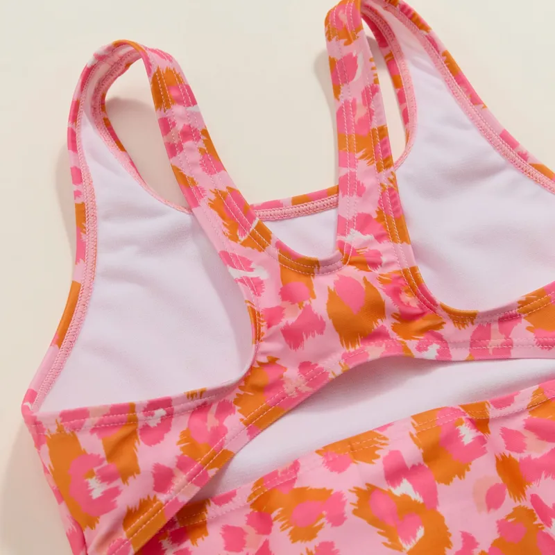 Regatta Katrisse Swimming Costume Kids in Orange Peel Leopard-4