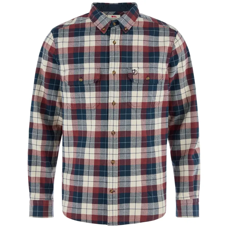 Fjallraven Singi Heavy Flannel Shirt Mens in Dark Navy/Maroon-1