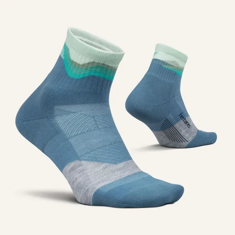 Feetures Trail Max Cushion Quarter Socks Unisex in Tectonic Blue-1