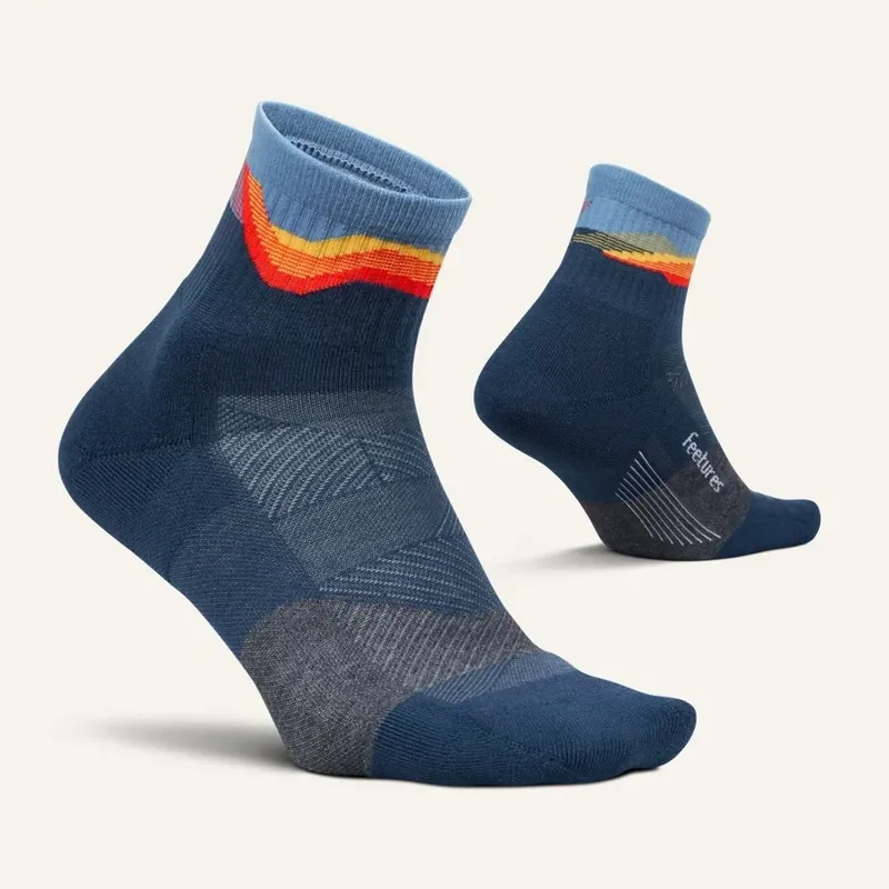 Feetures Trail Max Cushion Quarter Socks Unisex in Tectonic Navy-1