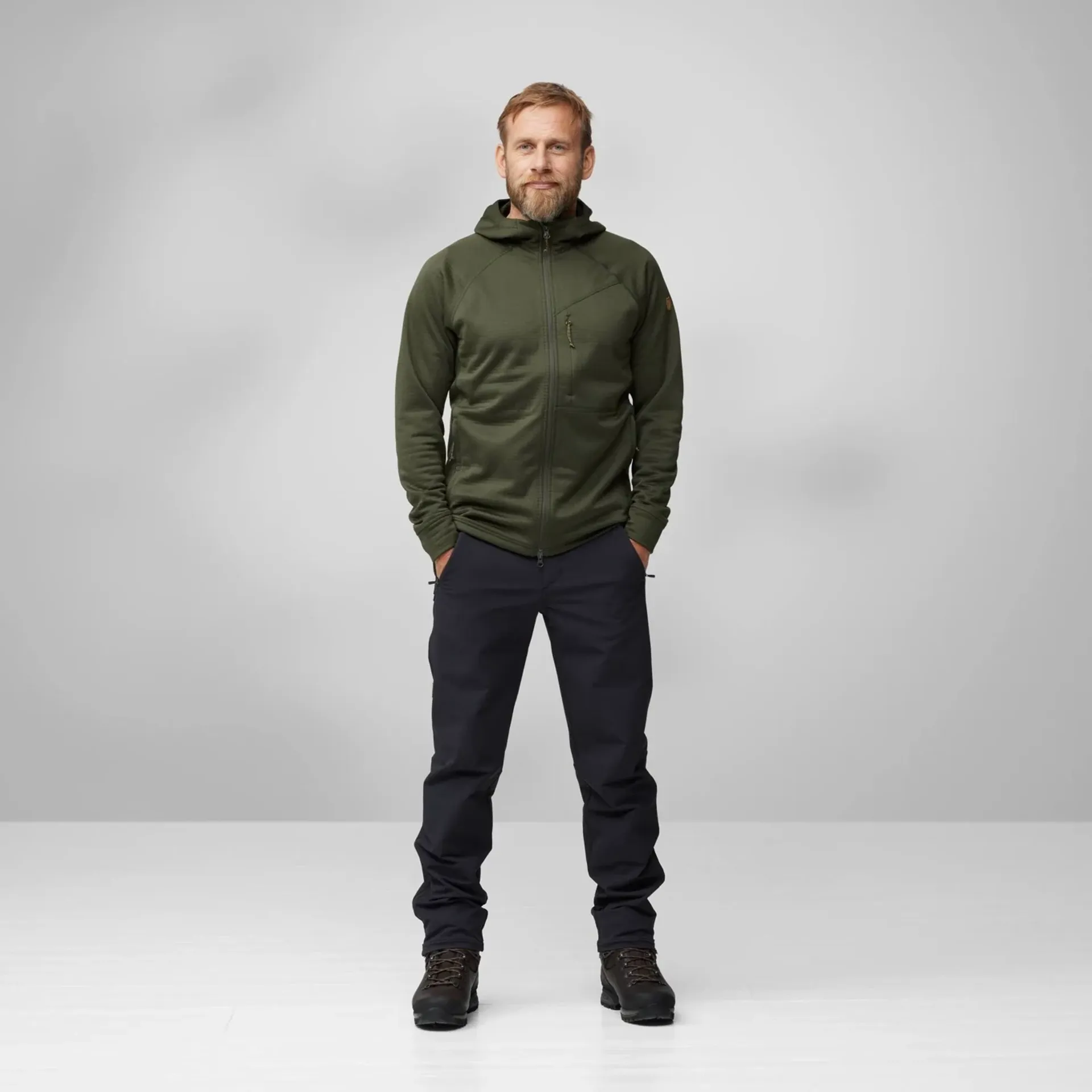 Fjallraven Abisko Grid Fleece Hoodie Mens in Deep Forest