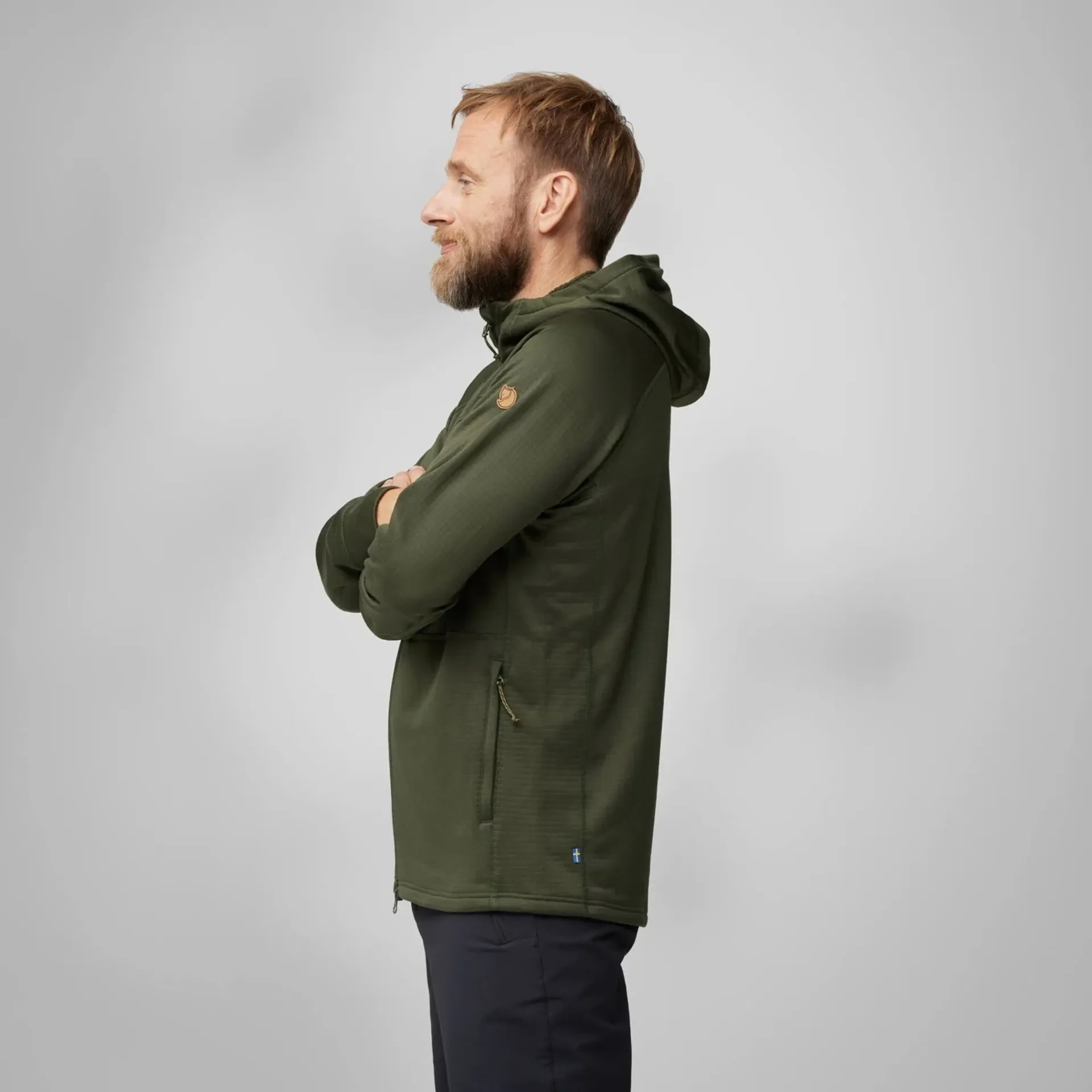 Fjallraven Abisko Grid Fleece Hoodie Mens in Mountain Blue
