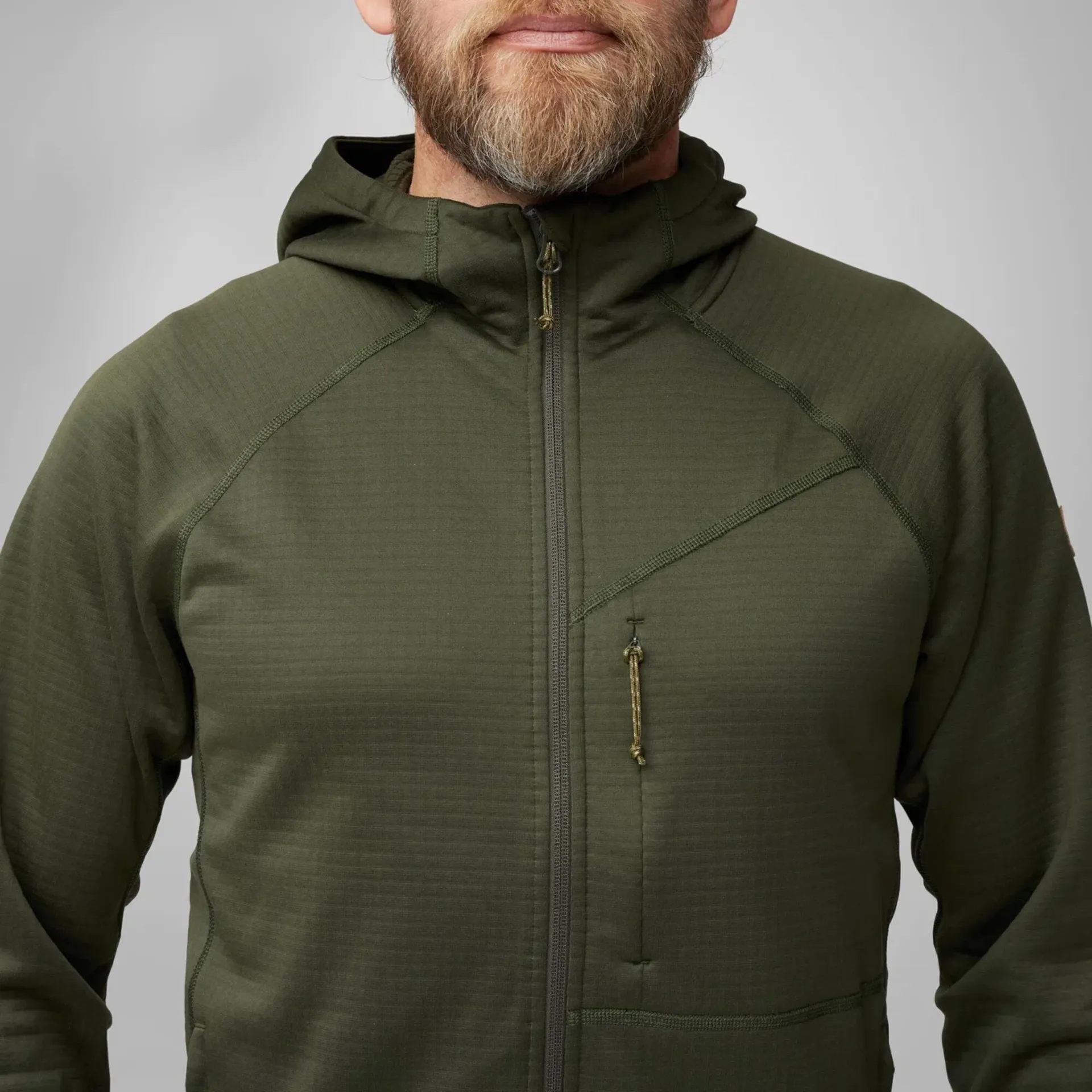 Fjallraven Abisko Grid Fleece Hoodie Mens in Deep Forest