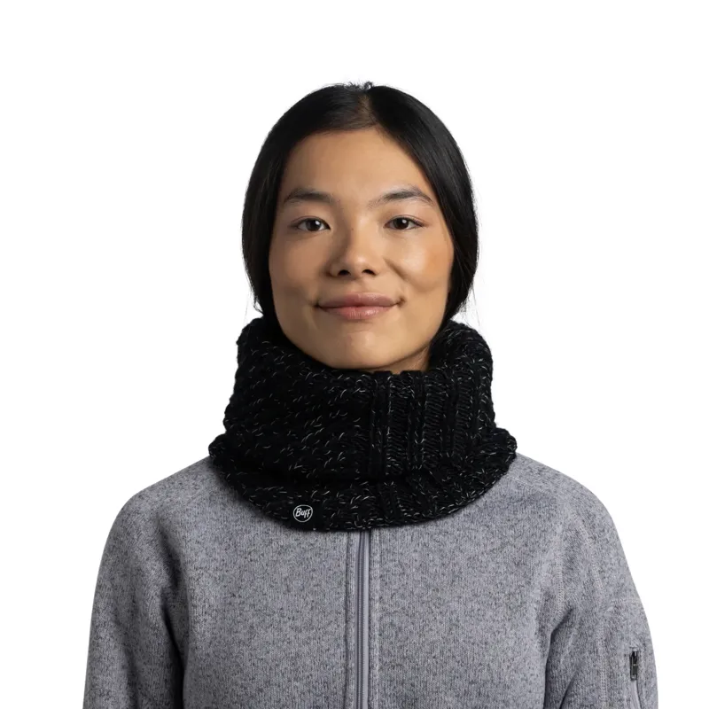 Buff Knitted and Fleece Neckwarmer in Akna Graphite-2