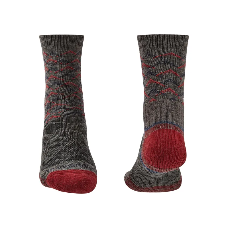 Bridgedale Hike Lightweight Merino Performance 3/4 Crew Pattern Mens Socks in Brown/Dark Red-1