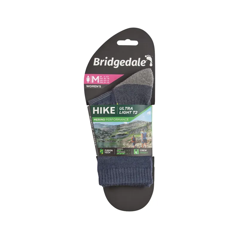 Bridgedale Hike Ultralight Merino 3/4 Crew Womens Socks in Denim-2