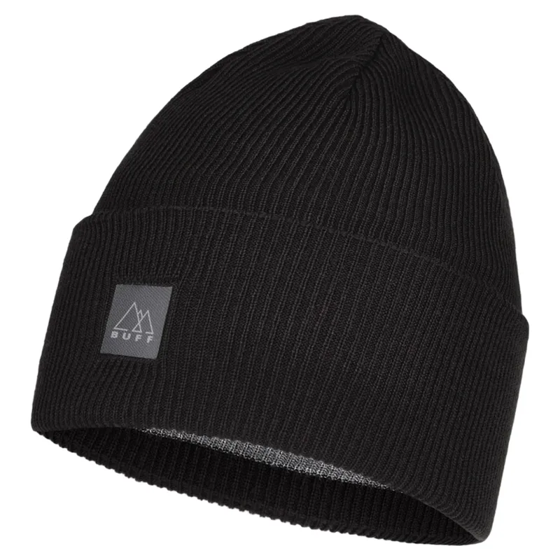 Buff Crossknit Beanie in Solid Black