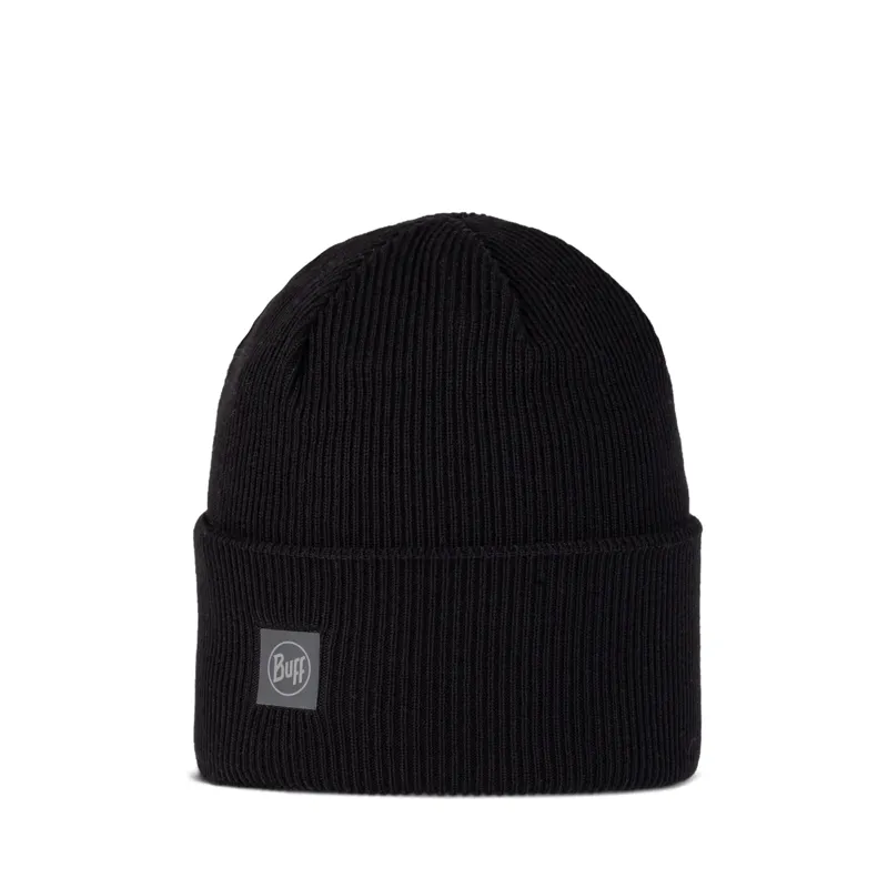 Buff Crossknit Beanie in Solid Black-1
