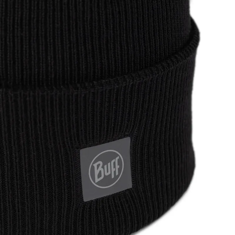 Buff Crossknit Beanie in Solid Black-2