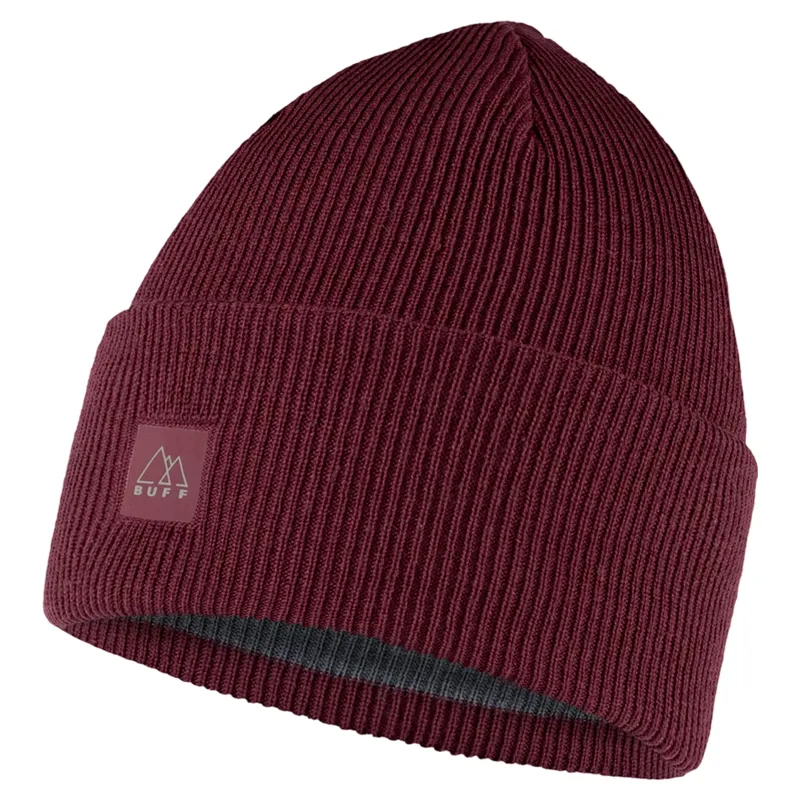 Buff Crossknit Beanie in Solid Mahogany