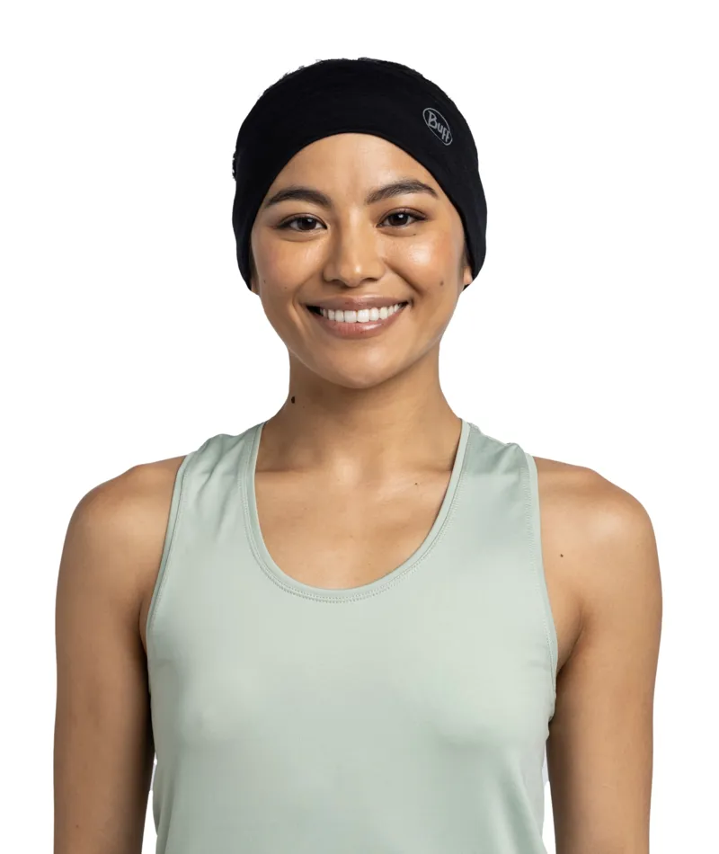 Buff Lightweight Merino Wool Headband in Solid Black-1