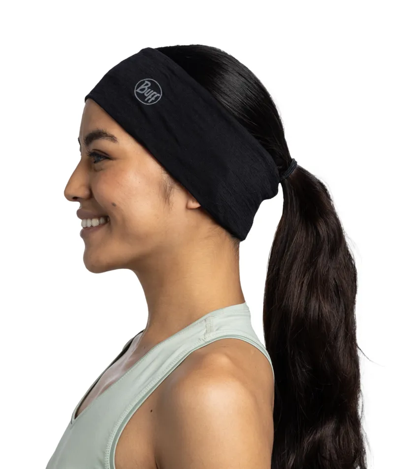 Buff Lightweight Merino Wool Headband in Solid Black-2