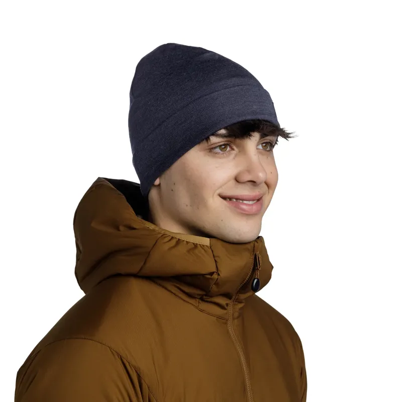 Buff Merino Heavyweight Beanie in Solid Night Blue-1