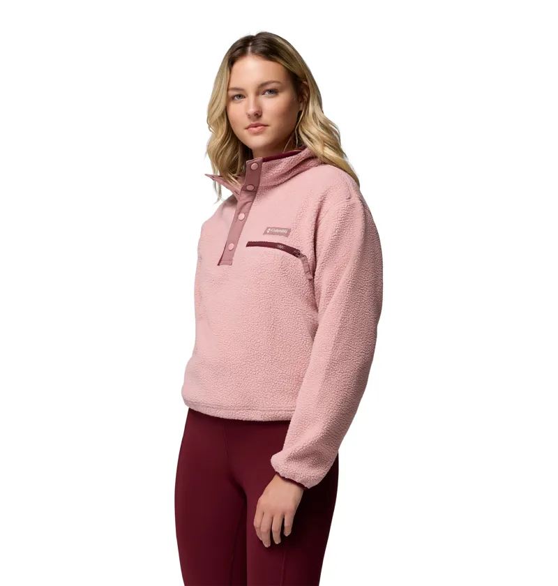 Columbia Helvetia II Cropped Half Snap Fleece Womens Eraser Pink/Fig-1
