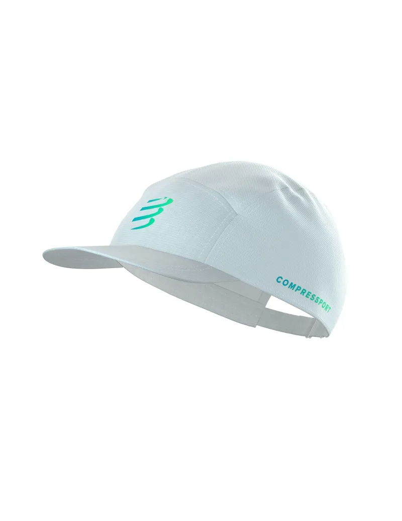 Compressport 5 Panel Running Cap in Star White/Blue-Green