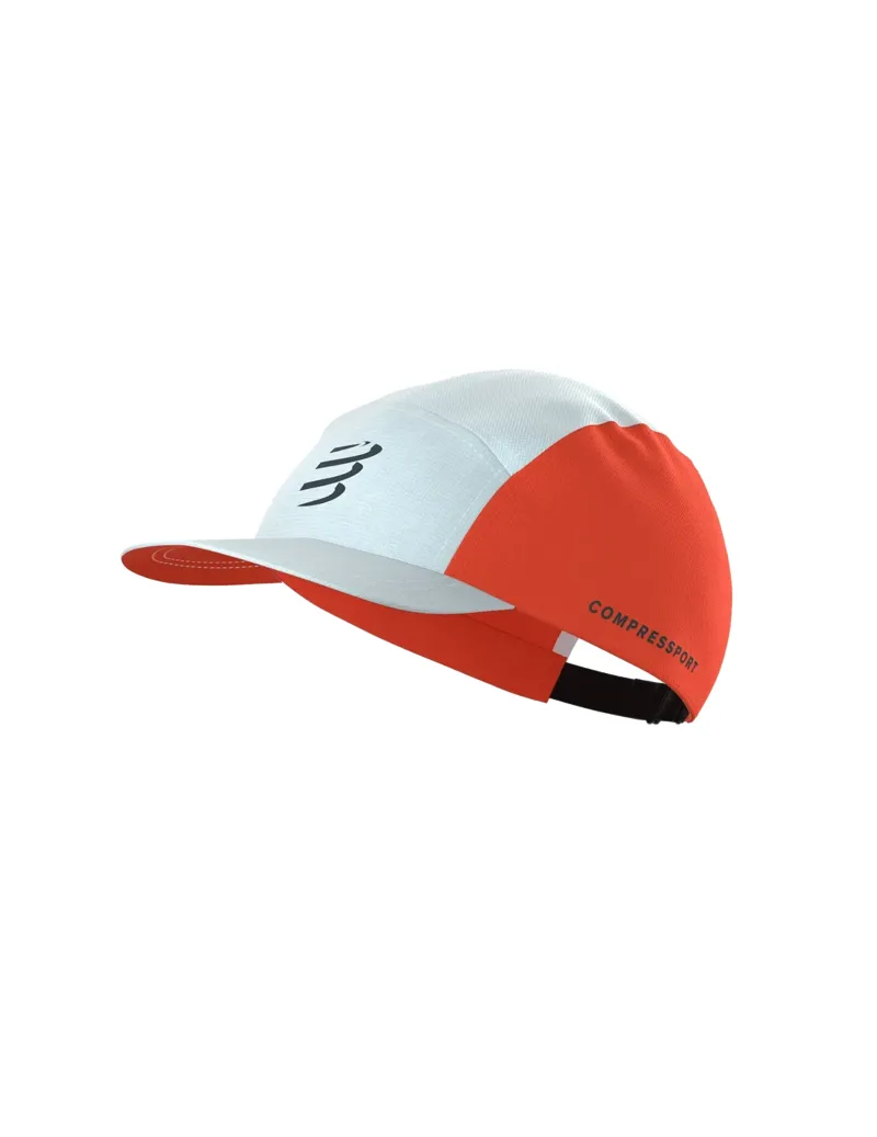 Compressport 5 Panel Running Cap in Star White/Tigerlily