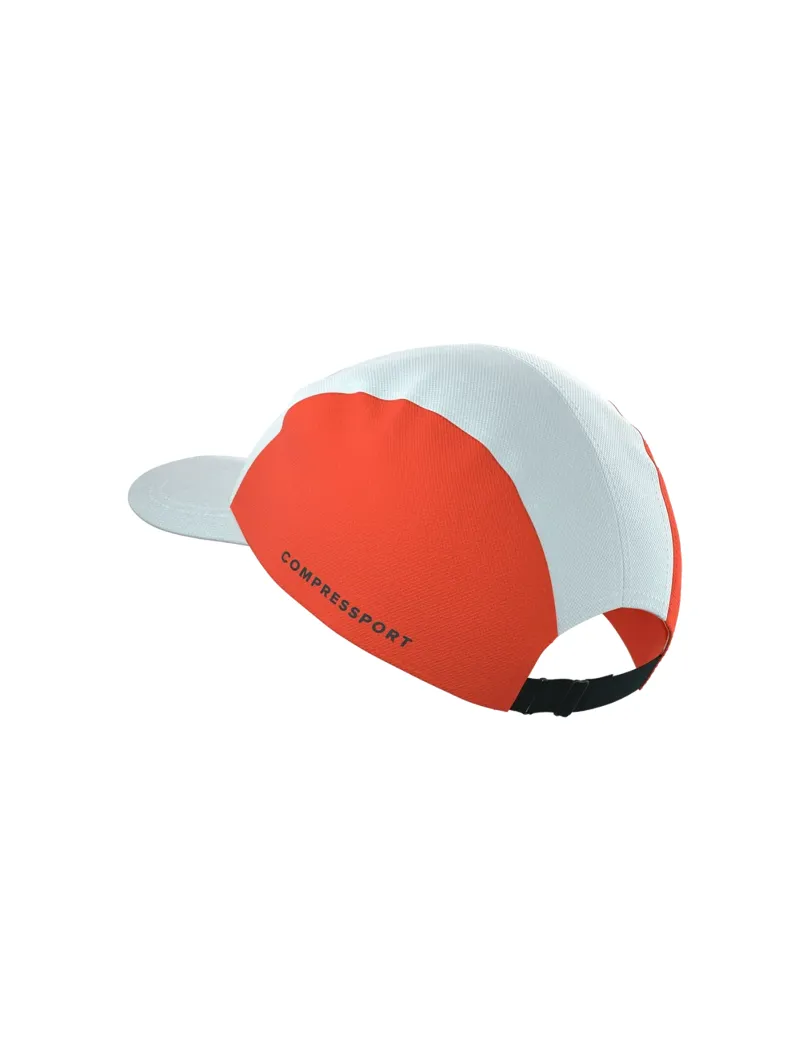 Compressport 5 Panel Running Cap in Star White/Tigerlily-2