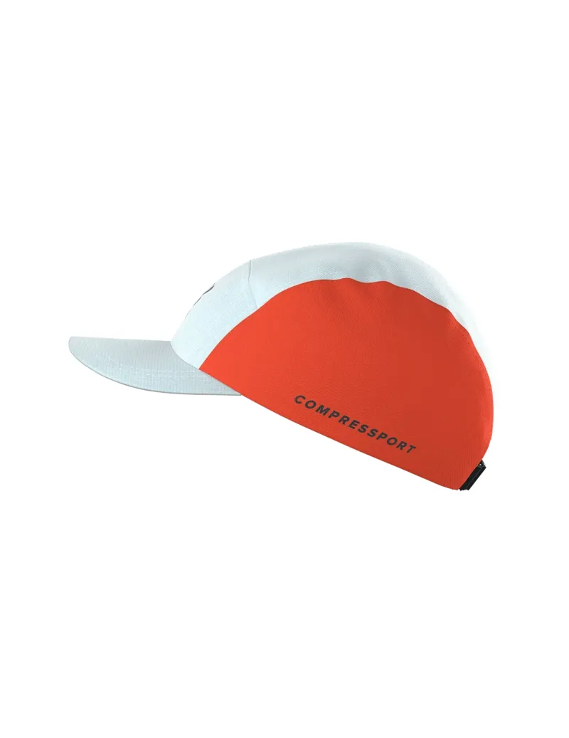 Compressport 5 Panel Running Cap in Star White/Tigerlily-3