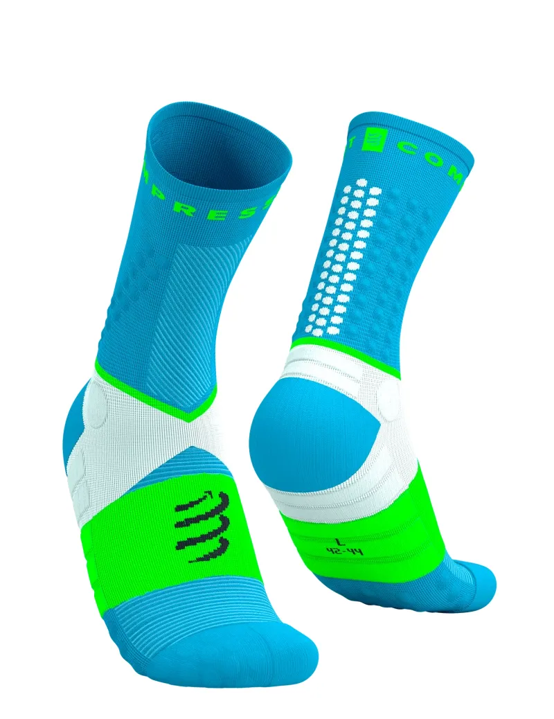 Compressport Ultra Trail Socks V2.0 in Norse Blue/Neon Green-1