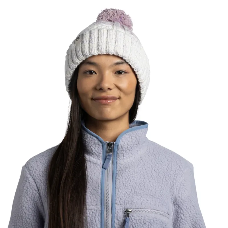 Buff Knitted and Fleece Band Hat in Akna Whisper-1