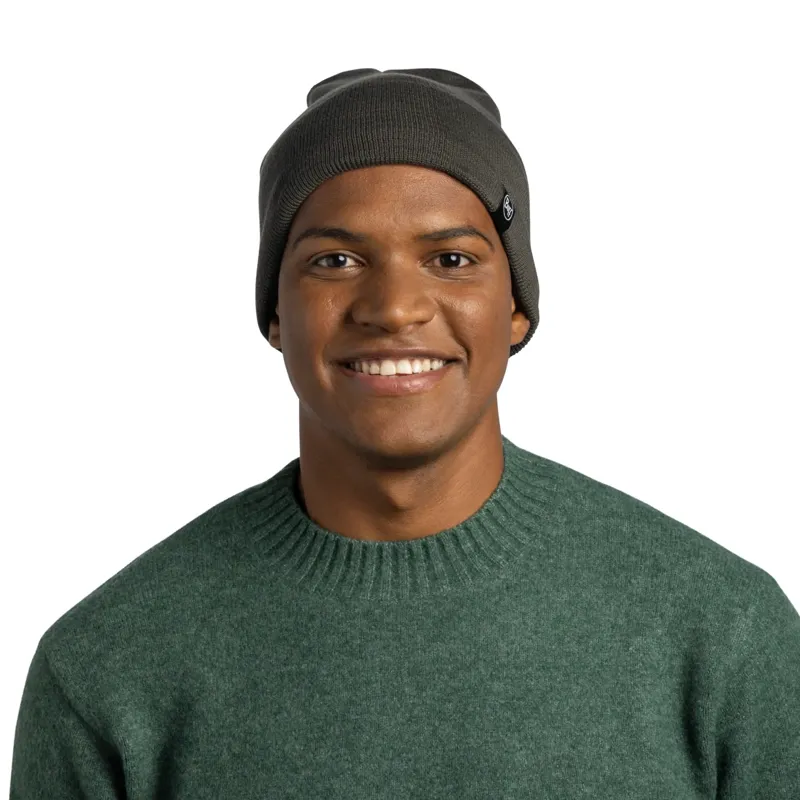 Buff Knitted and Fleece Band Hat in Lilon Short Beetle Green-2