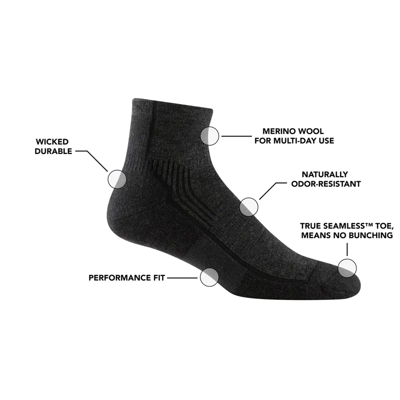 Darn Tough Hiker Quarter Midweight Hiking Sock Mens in Onyx Black-1