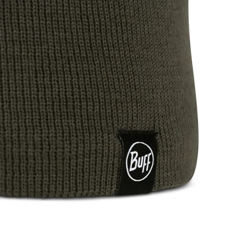 Buff Knitted and Fleece Band Hat in Lilon Short Beetle Green-1