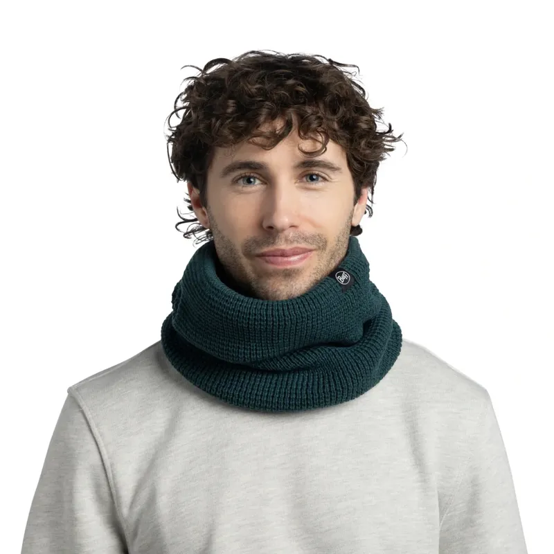 Buff Knitted and Fleece Neckwarmer in Naro Teal-2