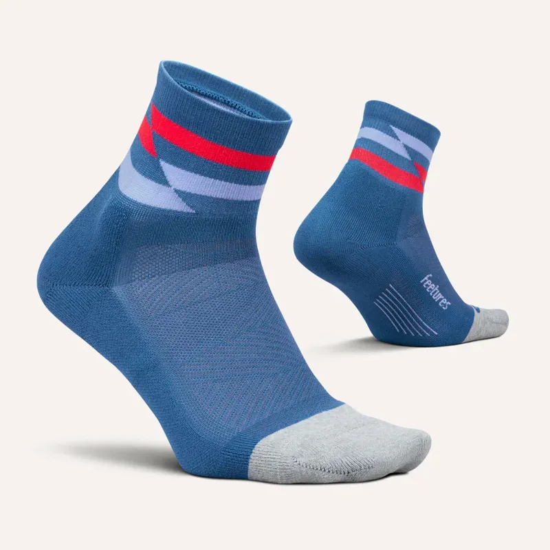 Feetures Elite Light Cushion Quarter Unisex Socks in Blue Track-1