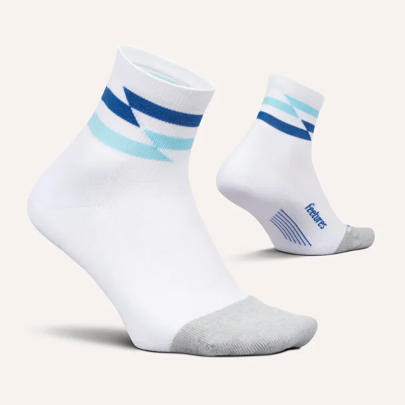 Feetures Elite Light Cushion Quarter Unisex Socks in White Track-1