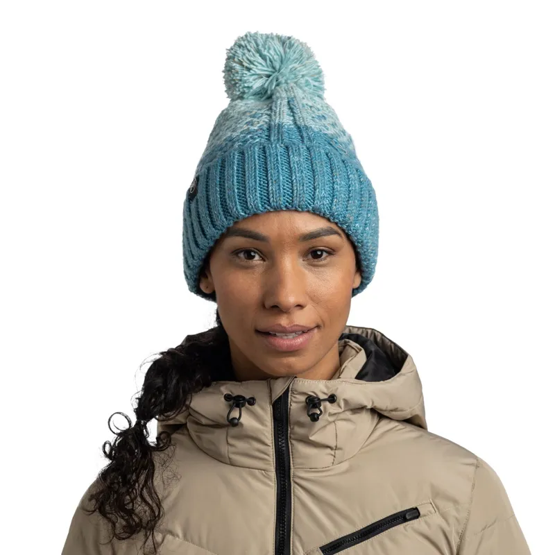 Buff Knitted and Fleece Band Hat in Akna Tourmaline-2