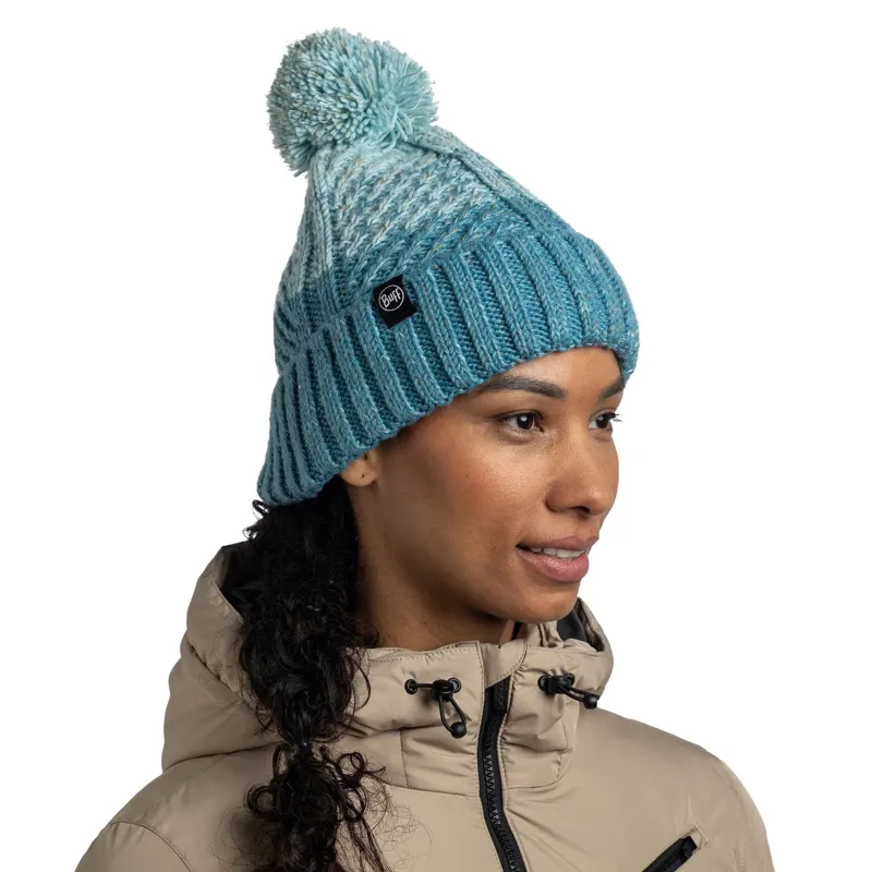Buff Knitted and Fleece Band Hat in Akna Tourmaline-3