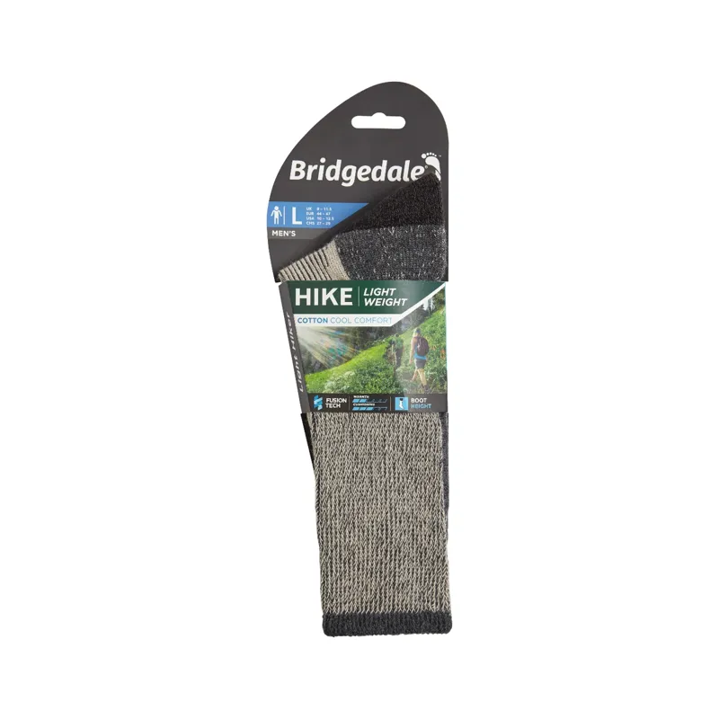 Bridgedale Hike Lightweight Cotton Boot Socks Mens in Charcoal-2