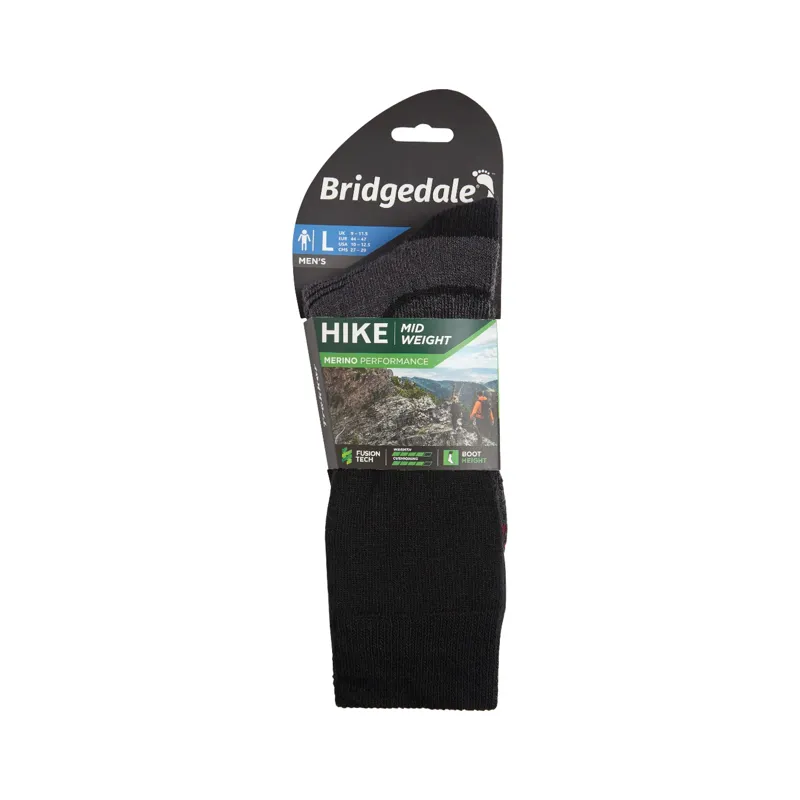 Bridgedale Hike Midweight Merino Performance Boot Socks Mens in Black-2