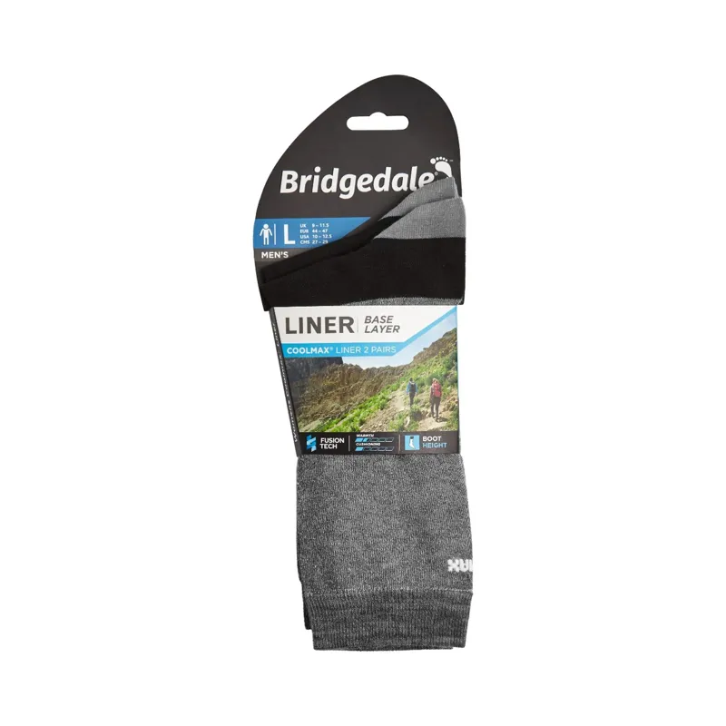 Bridgedale Liner Base Layer Coolmax 2 Pack Mens Socks in Grey-2