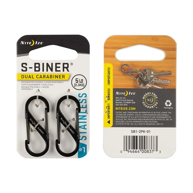 Nite Ize S-Biner Dual Carabiner Stainless Steel No.1 2 Pack in Black