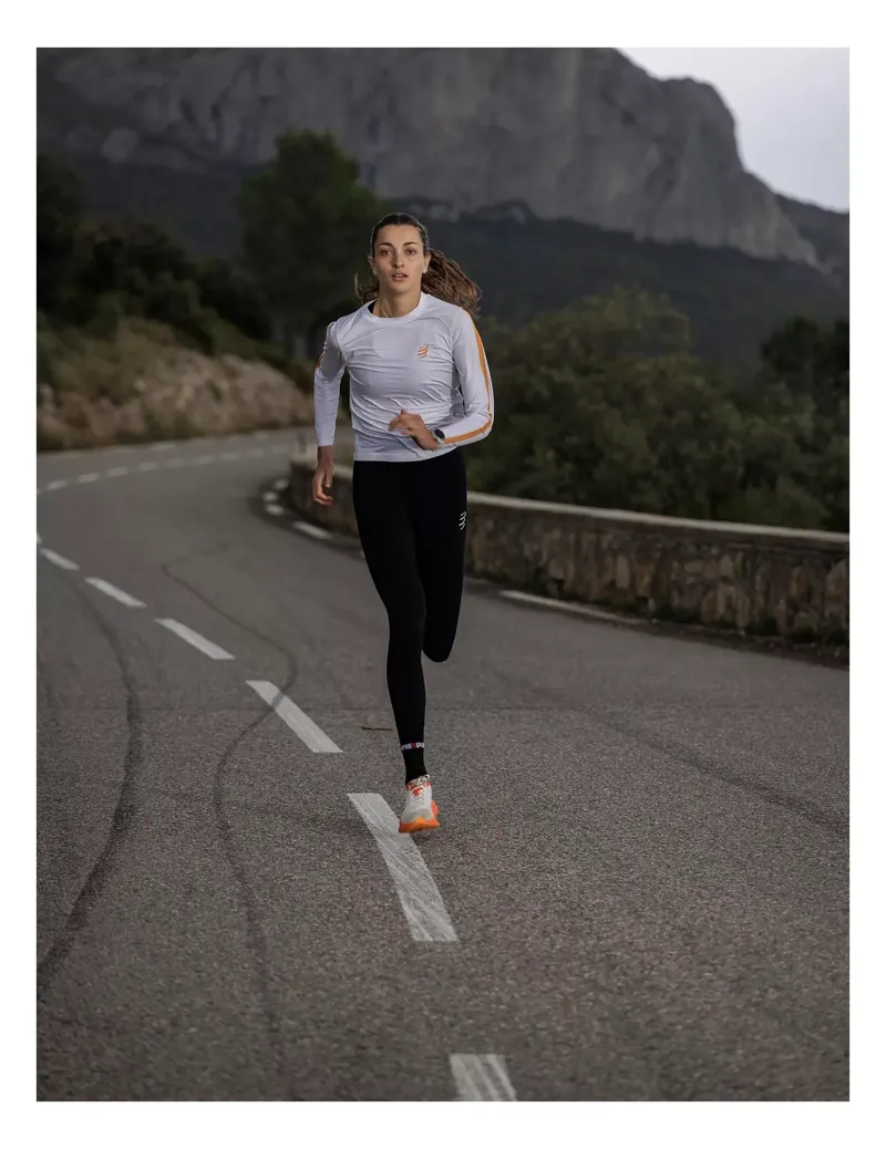 Compressport Performance Long Sleeve T-Shirt Womens in Gray/Apricot-5