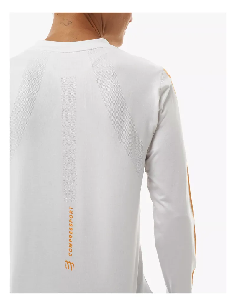 Compressport Performance Long Sleeve T-Shirt Womens in Gray/Apricot-2