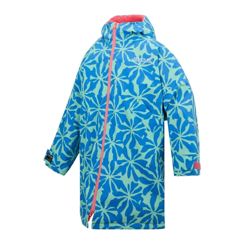 Regatta Junior Waterproof Changing Robe in Sonic Blue Floral/Pink-1