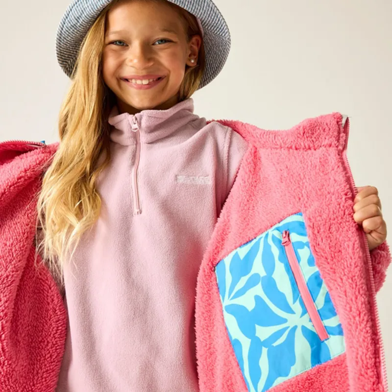 Regatta Junior Waterproof Changing Robe in Sonic Blue Floral/Pink-5