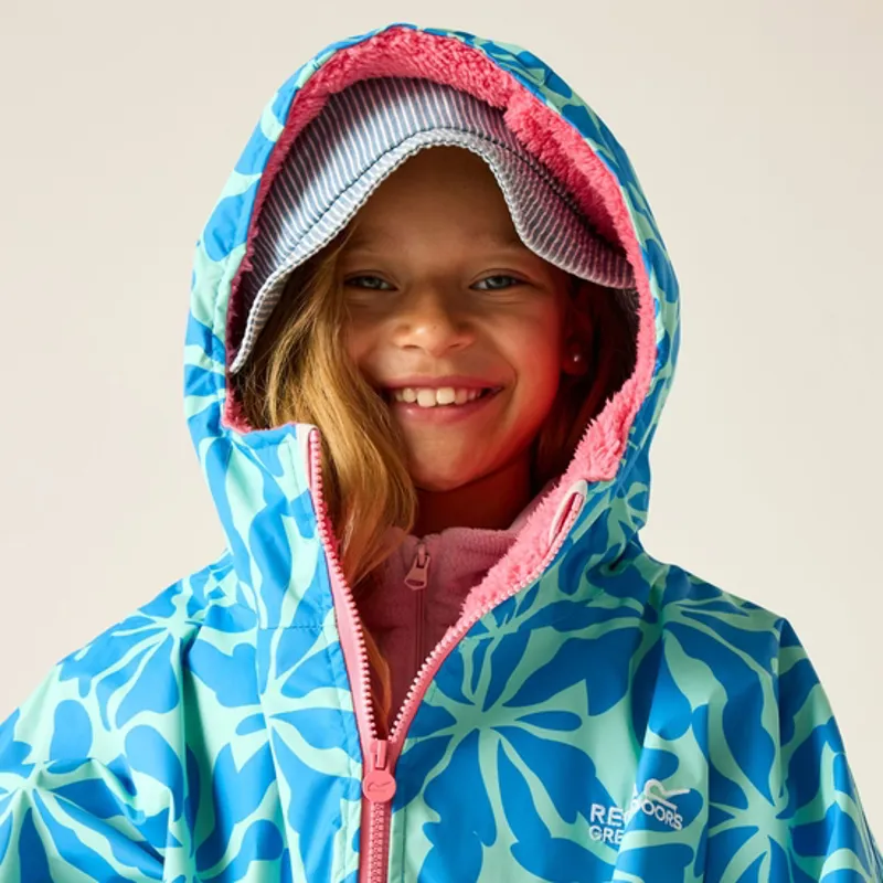 Regatta Junior Waterproof Changing Robe in Sonic Blue Floral/Pink-6