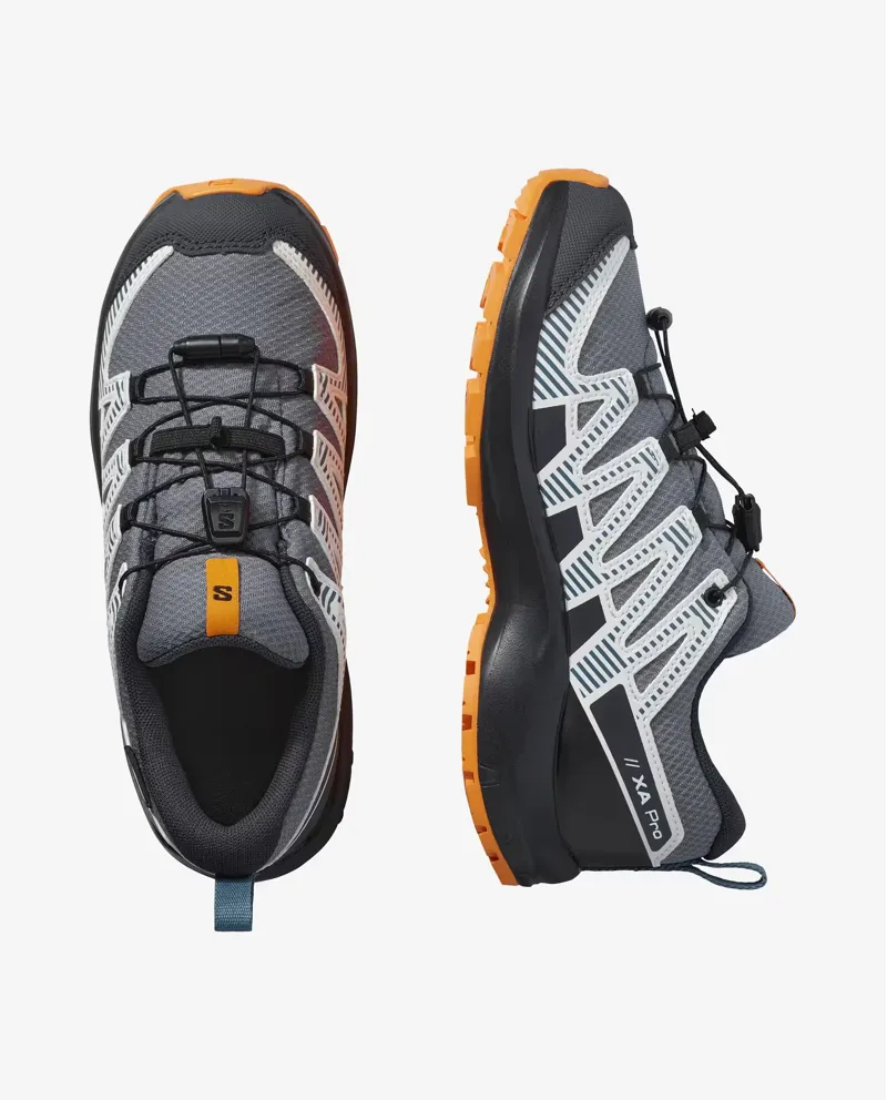Salomon XA Pro V8 Waterproof Kids in Grisaille/Dark Blue/Turmeric-2