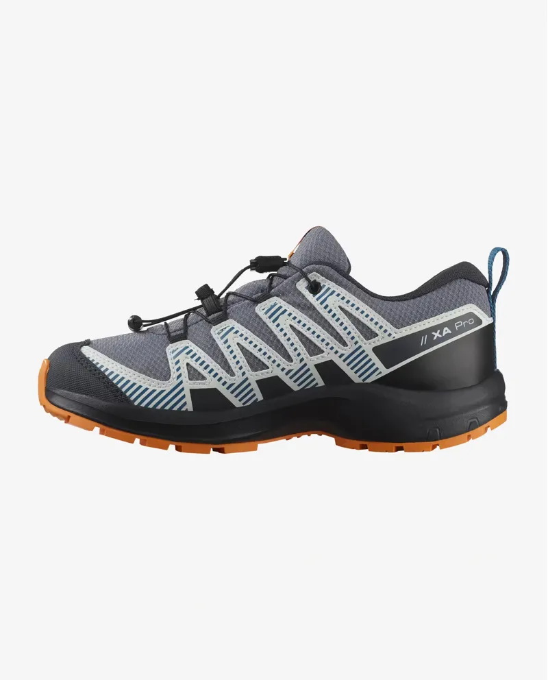 Salomon XA Pro V8 Waterproof Kids in Grisaille/Dark Blue/Turmeric-3