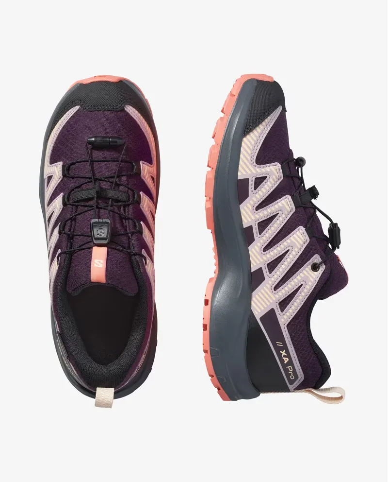 Salomon XA Pro V8 Waterproof Kids in Plum Kitten/Turbulence/Fusion Cor-2