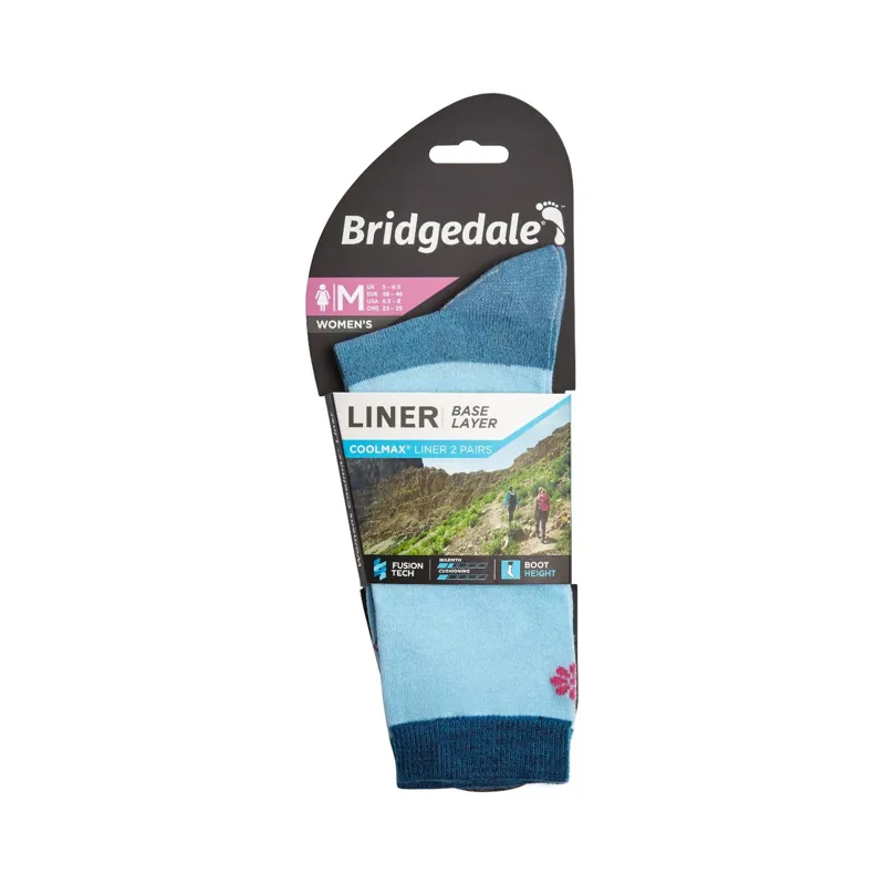 Bridgedale Liner Base Layer Coolmax 2 Pack Womens Socks in Sky-2