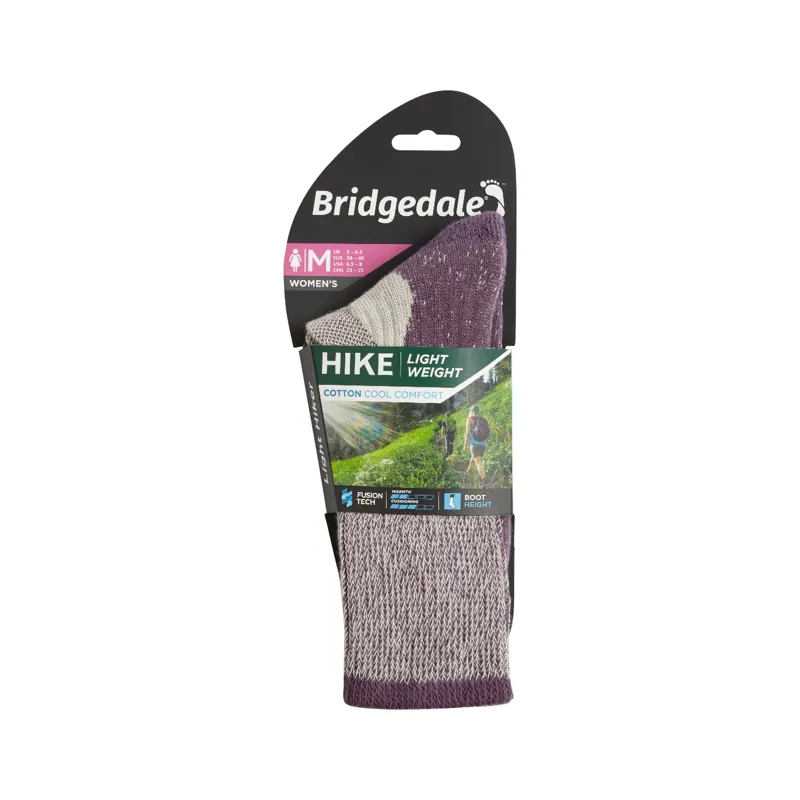Bridgedale Hike Lightweight Cotton Boot Womens Socks in Plum-2
