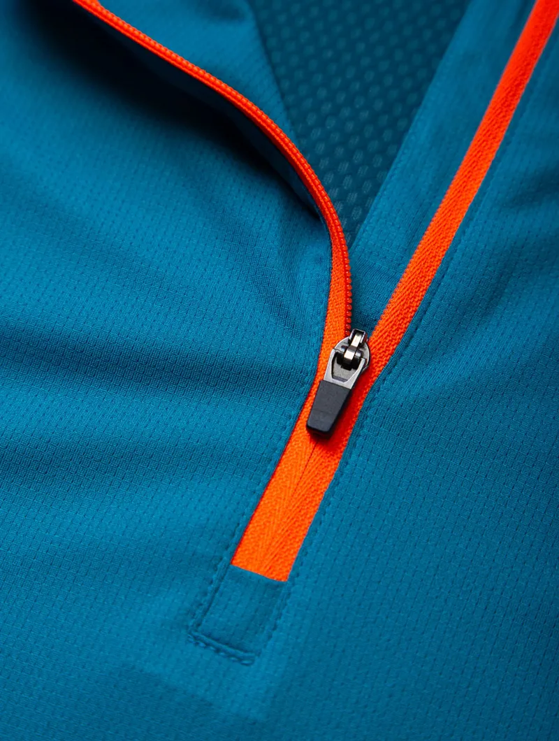 Ronhill Tech 1/2 Zip Short Sleeve Tee Mens in Petrol/Fluo Orange-6