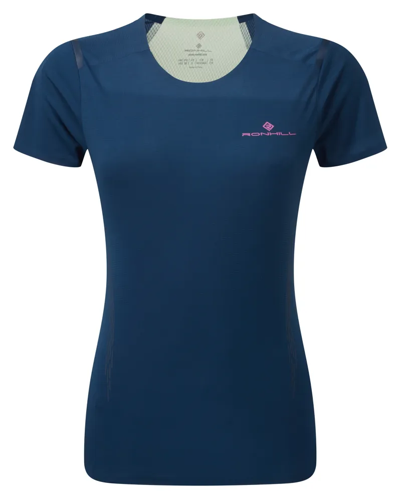 Ronhill Tech Race Short Sleeve Tee Womens in Dark Navy/Honeydew