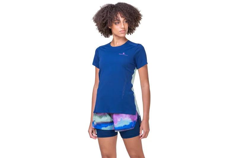 Ronhill Tech Race Short Sleeve Tee Womens in Dark Navy/Honeydew-4